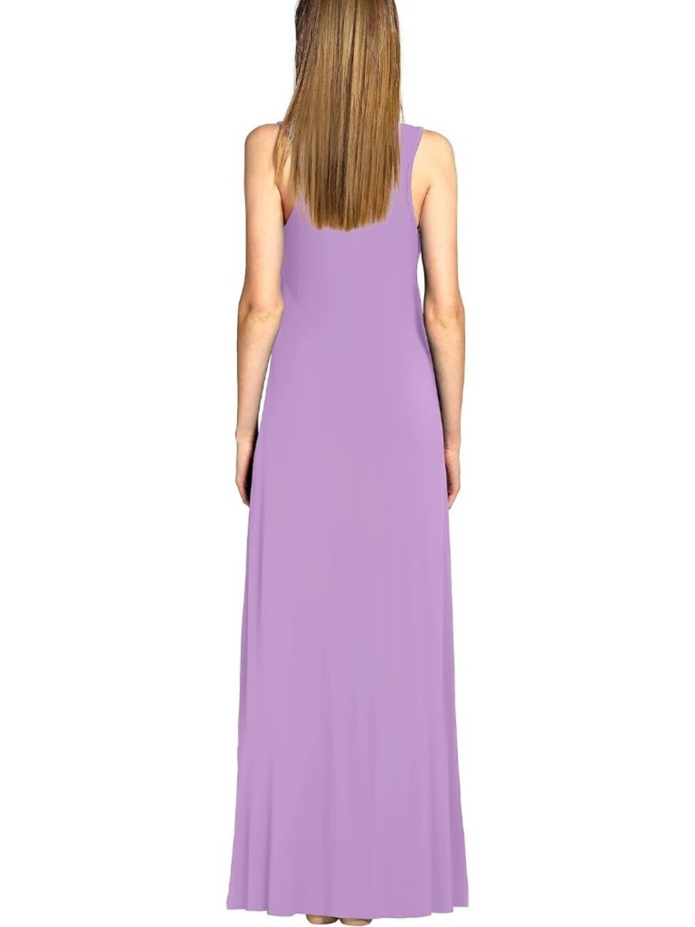 Women's Lavendar Scoop Neck Sleeveless Summer Beach Tank Casual Maxi Dress - Picture 5 of 5